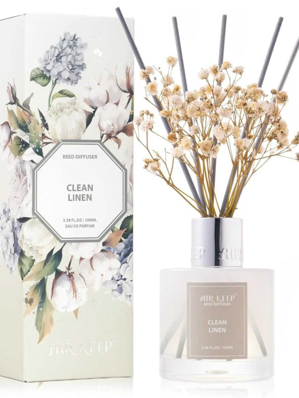 Luxury Clean Linen Reed Diffuser Set 100ml with 8 Sticks - Elegant Home Aroma